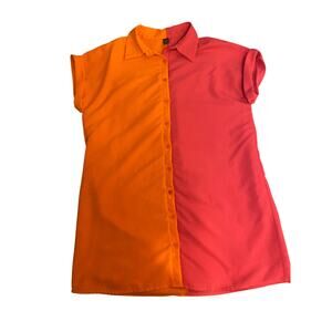 Orange and Pink Color-block shirt dress dopamine colors Shein size large